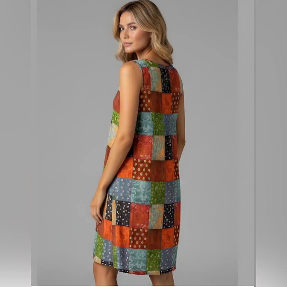 Patchwork Print Paisley Floral Sleeveless Dress - Picture 4 of 9
